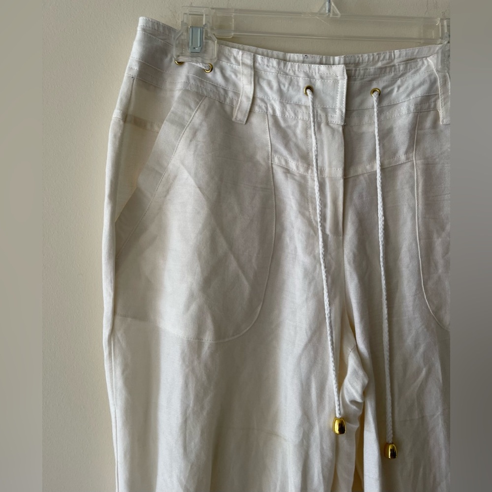 White Drawstring Linen Pants - Picture 2 of 7